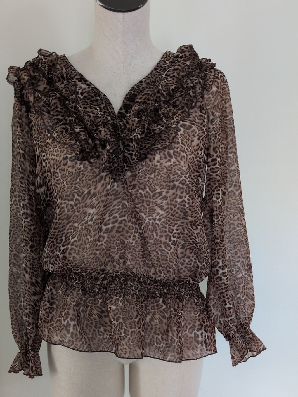 Antilia Femme Brown Leopard-Print Ruffle Blouse